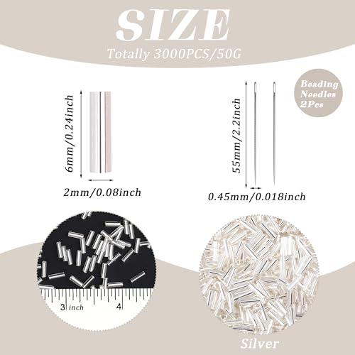 XIANNVXI 3000pcs Silver Glass Bugle Beads - color: Silver
