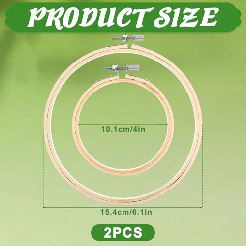 simarro 2 Pieces Embroidery Hoops, 4" and 6" Round Embroidery Hoops Bamboo Round Cross Stitch Hoops, Adjustable Frame Hoop for Embroidery, Cross Stitch, Art Craft Sewing, and DIY Decoration