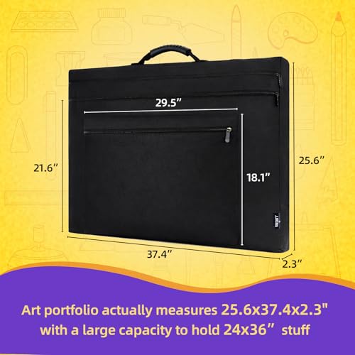 JJRING 24x36 Art Portfolio Tote Bag With Shoulder Strap, Black - size: 24''*36''