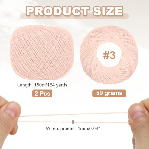 MECCANIXITY Crochet Thread Pearl Cotton Size 3 Light Pink 2 Rolls - color: Light Pink