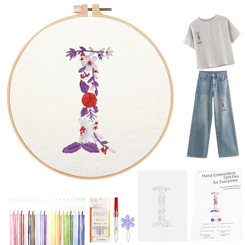 Topapfo Alphabet Letter I Stick and Stitch Embroidery Stabilizers for Clothes, Beginners Embroidery Pattern for Clothing Jeans T-Shirts Crafts - color: I