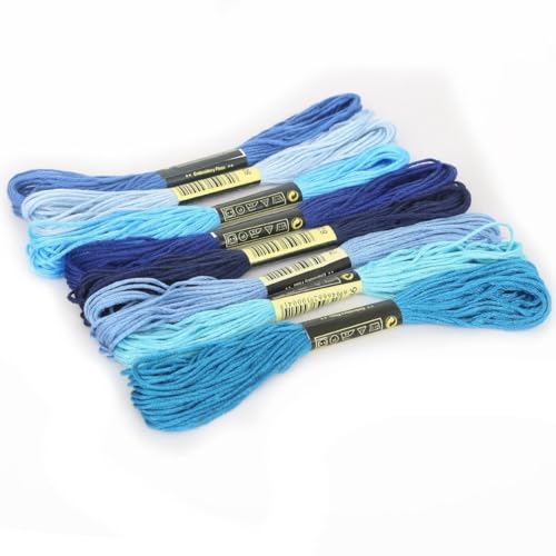 8Pcs 7.5m Blue Cotton Stitch Embroidery Thread Floss DIY Friendship Bracelets Floss Craft Sewing Skeins Fashion Embroidery Floss for Arts, Crafts and Sewing - color: BLUE