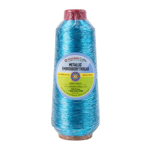 Mandala Crafts Metallic Teal Embroidery Floss for Sewing, 3281 Yard Spool - color: Teal, size: 3000M 3281 Yard