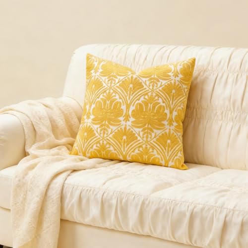 Slow Cow Embroidered Throw Pillow Cover 18 x 18 Inch Yellow - color: Yellow Rose, size: 18" x 18" (Pack of 1)