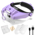 Dilzekui Magnifying Glass with Light 1X-14X, Rechargeable Headset Magnifier - color: Purple