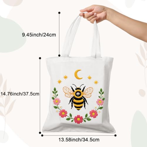 Nuberlic Embroidery Tote Bag Kit for Beginners with Bee Floral Pattern - color: bee2