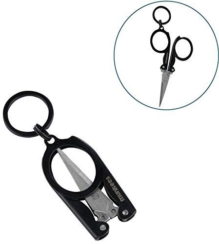 Munkees Mini Folding Scissors Keychain - Stainless Steel Portable & Foldable Travel Cutter Pocket Key Ring - Small Key Chain, Scissor Tool for Crafting, Emergency, Survival, Camping & Outdoors (1)