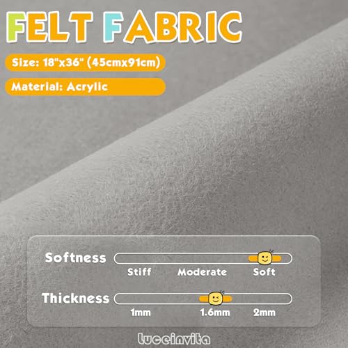 Light Grey 18" X 36" Felt Fabric Sheet - 1.6mm Thickness - color: Light Grey, size: 18" x 36"