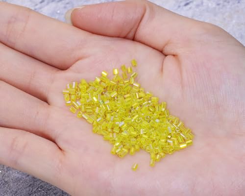 Glass Bugle Tube Beads 1400Pcs/30g Mini Seed Beads 2 * 3mm Small Craft Loose Spacer Beads for DIY Bracelets Necklace Earring Jewelry Making (Yellow) - color: Yellow