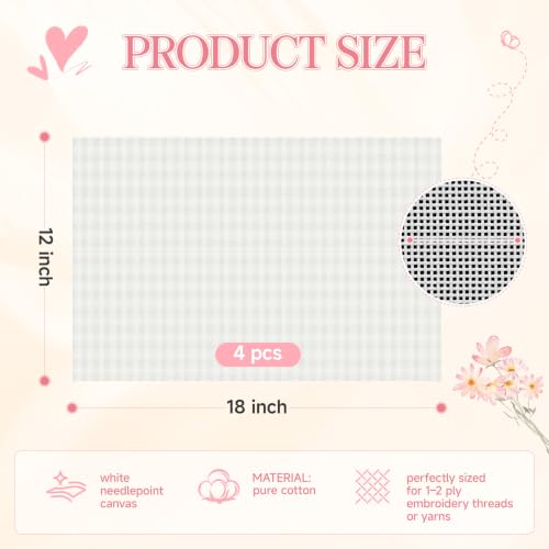 18 Mesh Needlepoint Canvas Kit - 80Pcs Beginner Needlepoint Kits for Adults, Includes 4 Pcs 18" x 12" Needlepoint Canvas,Threads, Markers, Tapes, Needles, Scissor, Protection Covers and Ripper