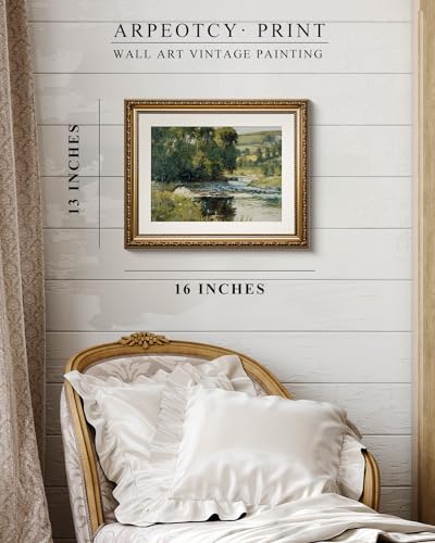 ARPEOTCY Vintage Gold Framed Wall Art, Nature Streamside Retro Paintings, Canvas Prints Artwork with Antique Frame, Victorian Wall Pictures Decor for Living Room Gallery Room 13x16 inch - color: Streamside, size: 16"L x 13"W