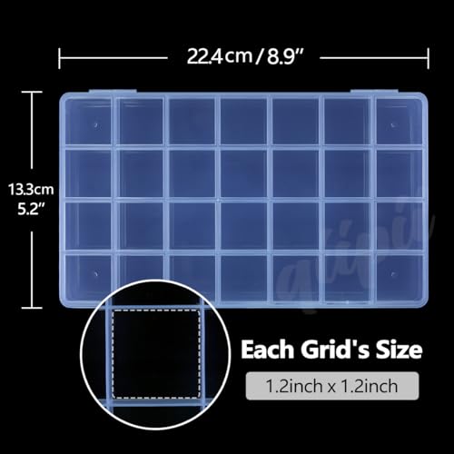 qiipii 2Pcs 28-Grid Clear Plastic Organizer White Fixed Compartment Storage Box for Rhinestones Beads, Earrings Art DIY Craft Jewelry, Diamond Accessories Small Parts, Items (8.82"L x 5.12"W x 0.6"H) - color: 28 Grids, size: 2 Pcs