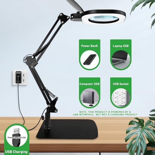 15X Real Glass Magnifying Lamp, 3-in-1 LED Desk Lamp with Base Clamp & Floor Stand, 5 Color Modes Stepless Dimmable, Adjustable Swing Arm, for Repair, Reading,Crafts,Painting - size: 3 in 1 Lighted Magnifiers(Round)