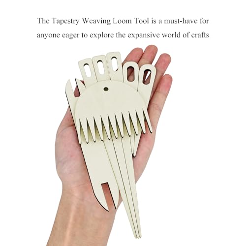 Wood Hand Loom Stick Set Wood Weaving Needle Crochet Tapestry Sewing Making Crafts Tools Tapestry Weaving Loom Tool Set No Burr Big Eye 7 Pieces Include Knitting Needles Shuttles Bobbin Stick Comb