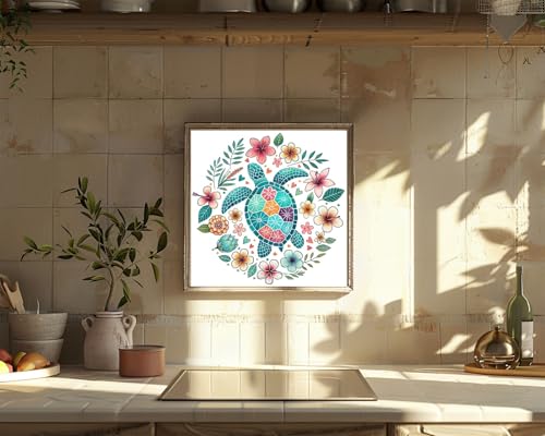 HKLIOPU Stamped Cross Stitch Kits - Hobby Turtle Floral Embroidery Starter Kit for Adult Beginners, 11CT Needlepoint Cross-Stitch Patterns Dimensions Kit Arts and Crafts 16x16 inch - color: SZX-US-LZ193