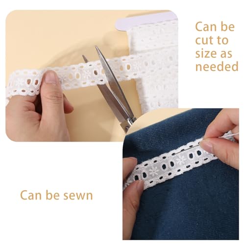 CHGCRAFT 16 Yards White Cotton Eyelet Lace Embroidery Ribbon Edge Floral Cotton Lace Ribbon Embroidery Lace Trim DIY Accessories for Sewing Clothes, 0.75 Inch Wide - size: 0.75 inch
