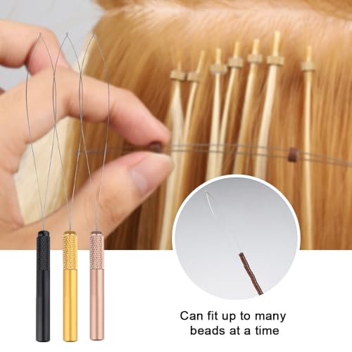 Hair Extension Looper for Micro Beads 5Pcs Sewing in Extensions Removable Pulling Hook Tool Loop Handle Threader for Feather Extensions - color: 2 Gold