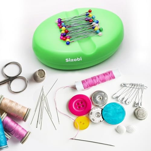 Sizobi Magnetic Pin Holder, 2.8" x 4", 130-Piece, Green (for Sewing, Quilting Pins, Nails, Screws, Hair Pins, Paper Clips) - color: Green