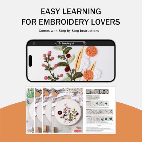 DMFXNBLM Embroidery Kit for Beginners, Water‑Soluble Floral Patterns