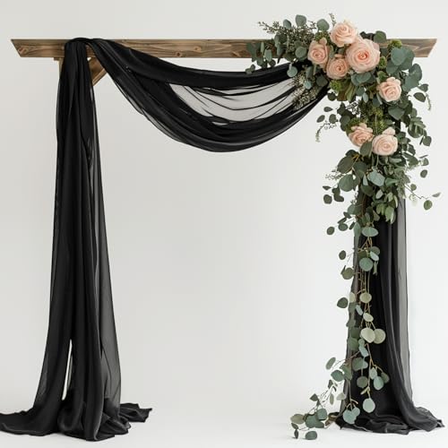 Wedding Arch Draping Fabric 1 Panel Black Sheer Backdrop Drapes - color: Black, size: 1 Panel