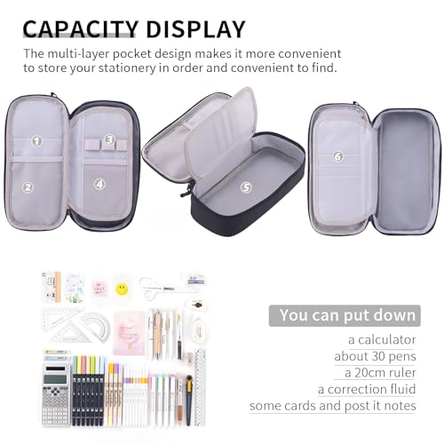 CICIMELON Durable Pen Pencil Case for School Supplies, High Capacity Pencil Bag Pouch Organizer for Teen Girls Boys Adults, Black - color: Black