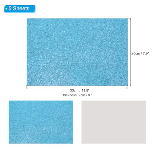 PATIKIL Light Blue Shiny EVA Glitter Foam Sheet 11.8 x 7.9 Inch 2mm Thick Sparkle EVA Glitter Felt for Crafts DIY Project, 5 Pcs - color: Light Blue