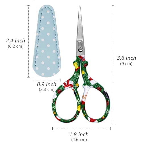 3.6 inch Scissors with Sheath for Embroidery Knitting Craft Yarn - color: Green Christmas