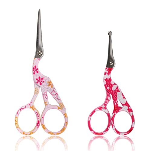 Stork Bird Rounded Safety Tip Embroidery Craft Stainless Steel Crane Scissors - Assortment E - 2 Pairs - color: Assortment E, size: 2 Pairs