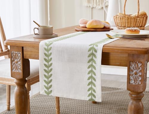 Embroidered Table Runner, Light Green Table Runners 108 Inches Long - color: Light Green, size: 13×108 Inch