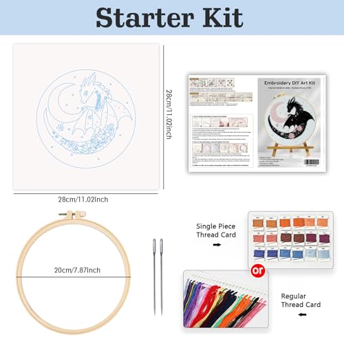 JOZYSH Black Dragon Handmade DIY Embroidery kit,Suitable for Adult Beginners,Includes Embroidery Cloth, Instructions, Embroidery Frame and Needle and Thread, Suitable for Holiday Gifts (Dragon) - style: Dragon