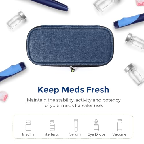 AUVON Lightweight Insulin Cooler Travel Case, 3-Layer Thickened Insulation - color: Navy Blue
