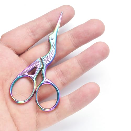 3.6" Sewing Embroidery Scissors with Artificial Leather Cover(Rainbow) - color: Rainbow
