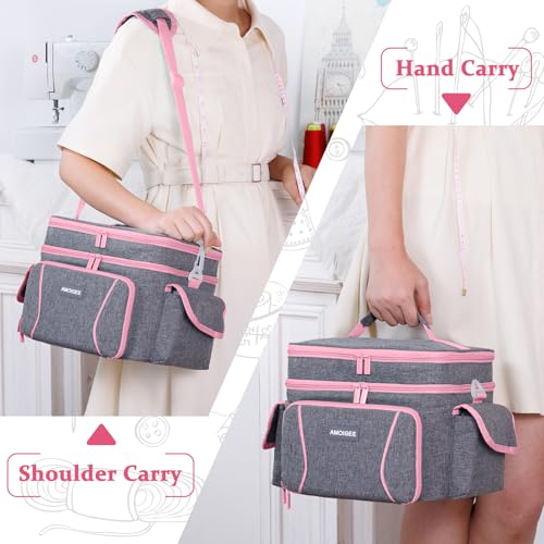 AMOIGEE Double-Layer Sewing Storage Bag – Sturdy Sewing Organizer Tote with Shoulder Strap, Elastic Loops & Adjustable Dividers for Sewing Supplies, Tools & Accessories – Versatile Sewing Box & Basket - color: Vintage, size: M-10"
