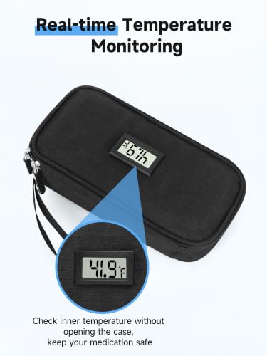 YOUSHARES Insulin Cooler Travel Case - TSA Approved Diabetic Medication Pen Cooling Bag with Temperature Display, Refrigerated Peptide Supplies Organizer Insulated Storage Kit with 2 Ice Pack - color: 11_Black