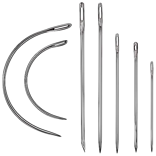 Heavy Duty Hand Sewing Needles Kit, 28 PCS Leather Sewing Needles with 20 Leather Hand Sewing Needle and 8 Curved Needle for Home Upholstery, Leather Needles for Hand Sewing, Carpet Canvas Repair - color: 28PCS&7SIZE