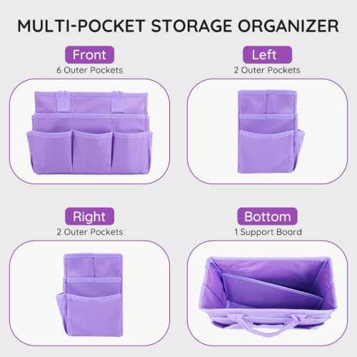 Craft Organizer Tote Bag, Art Supply Organizer Bag for Art Supplies - color: Light Purple (6.5"D x 13"W x 8.5"H)