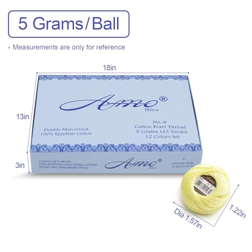 Size 8 Double Mercerized Egyptian Long Staple Cotton Pearl Thread 12 Gradient Colors per Box 5 Grams Ball Rainbow Color Embroidery Thread for Crochet Cross Stitch Hand Embroidery (12L) - color: 12L