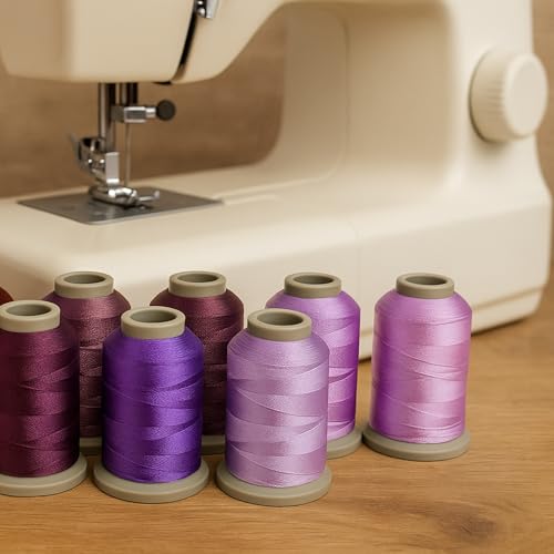 Mixed Colored Embroidery Threads 8 Pack | 8070 | 9280 | 8126 | 1241 | 9083 | 9971 | 9081 | 392 | 15g Polyester Embroidery Machine Thread (8, Purple) - color: Purple