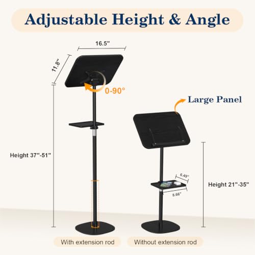 Snughome Floor Book Stand with Tray, Height Adjustment 21"-51", Black - color: Black