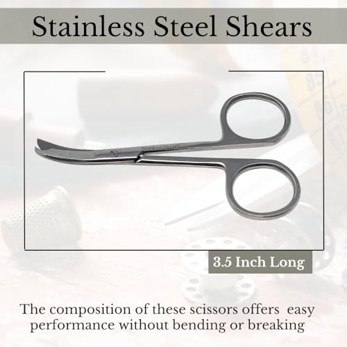 Small Scissors all Purpose, Sharp Mini Detail Craft Shears with Precision Angled One Hook Tip Design, Ideal for Thread Cutting, Sewing, Knitting, Embroidery, Stainless Steel Snips (Silver - 3.5") - color: Silver - 3.5"