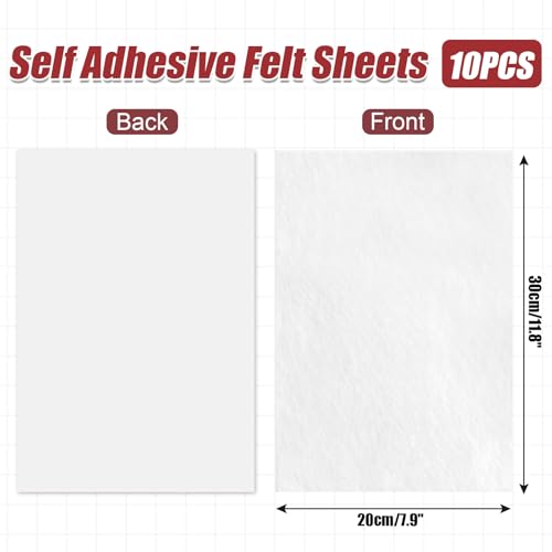 Bonsicoky White Self Adhesive Felt Sheets, 10 Pack, A4 Size (8" x 12") - color: White