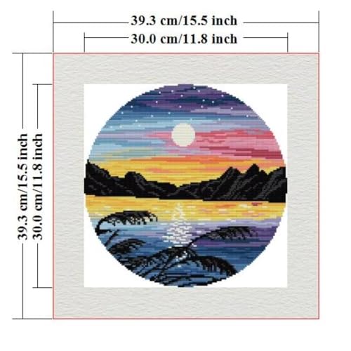 Stamped Cross Stitch Kits for Beginners- Full Set of Sunset Embroidery for Adults,11 CT 3 Strands DIY Patterns Counted Arts Craft 15.3×15.3 inch - color: Sunset