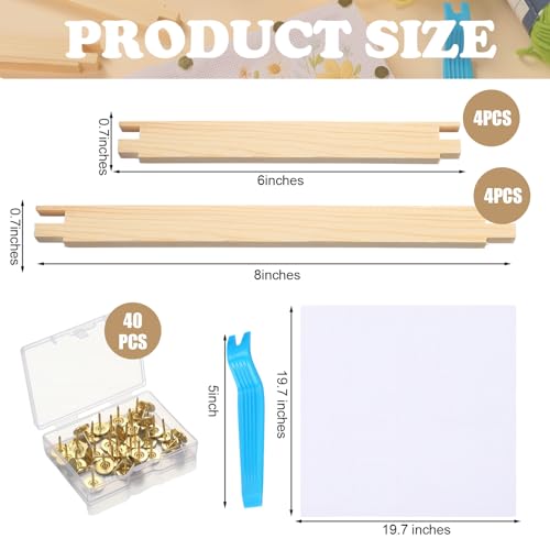 Threehoney 50 Pcs Needlepoint Stretcher Bars Kit 8 Wooden Stretcher Bars, 40 Thumb Tacks and White Cloth Multi Size Embroidery Frame DIY Needlework Craft for Cross Stitch Art Accessories - size: 2 Sizes