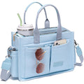 ZHMO Canvas Tote Bag for Women,Women's Bags Crossbody Bags Work Laptop Tote Bag Large Handbags Purse for Travel Nurse Teacher - color: New Upgrade Light Blue With Compartments and Side Cup Holders