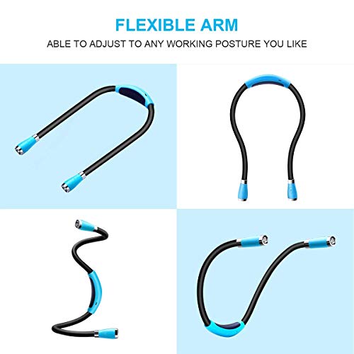 Book Light, Neck Reading Light, USB Rechargeable, Hands Free, 4 Super Bright LED Bulbs, 3 Adjustable Brightness, Best for Reading in Bed, Knitting, Walking, Jogging, Mending in Night (Blue) - color: Blue