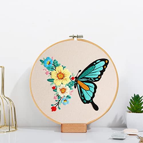 Santune 3 Pack Embroidery Kit for Beginners Adults Cross Stitch Kits with Butterfly Patterns and Instructions,DIY Hand Crafts with 1 Hoop,Threads and 6 Needles - color: Butterfly Series