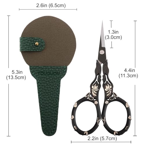 YOUGUOM Sewing Embroidery Scissors with Cover, Crochet Snips - color: Golden Black