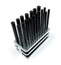HHIP 8600-0041 28-Piece Transfer Punch Set – 3/32" to 1/2" by 64ths + 17/32", Precision Undersize .0025", Hardened Tool Steel, 4-7/8" Long, Black Oxide, Indexed Stand for Accurate Hole Transfer - size: 3/32-1/2", style: 28 Piece Inch Set