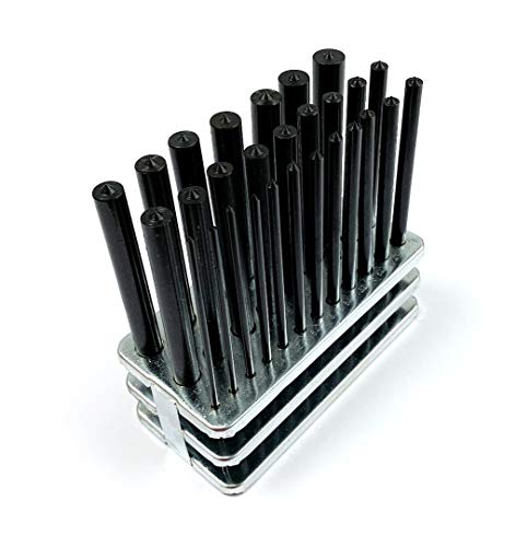 HHIP 8600-0041 28-Piece Transfer Punch Set – 3/32" to 1/2" by 64ths + 17/32", Precision Undersize .0025", Hardened Tool Steel, 4-7/8" Long, Black Oxide, Indexed Stand for Accurate Hole Transfer - size: 3/32-1/2", style: 28 Piece Inch Set