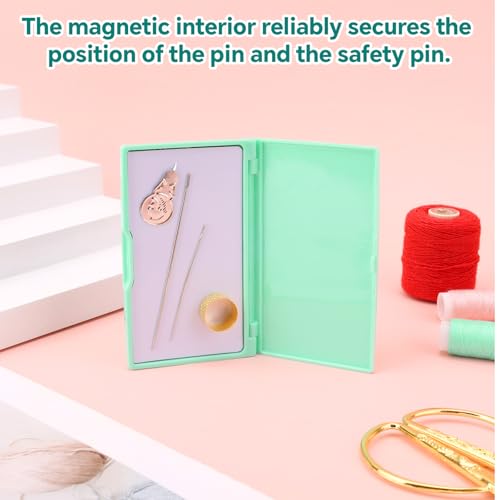 Gosknor Magnetic Needle Case, 11x6.5cm/4.33x2.56in Portable Rectangle Sewing Magnet Needle Storage Organizer Practical Sewing Pin Holder Box Minder for Small Metal Objects (Green)